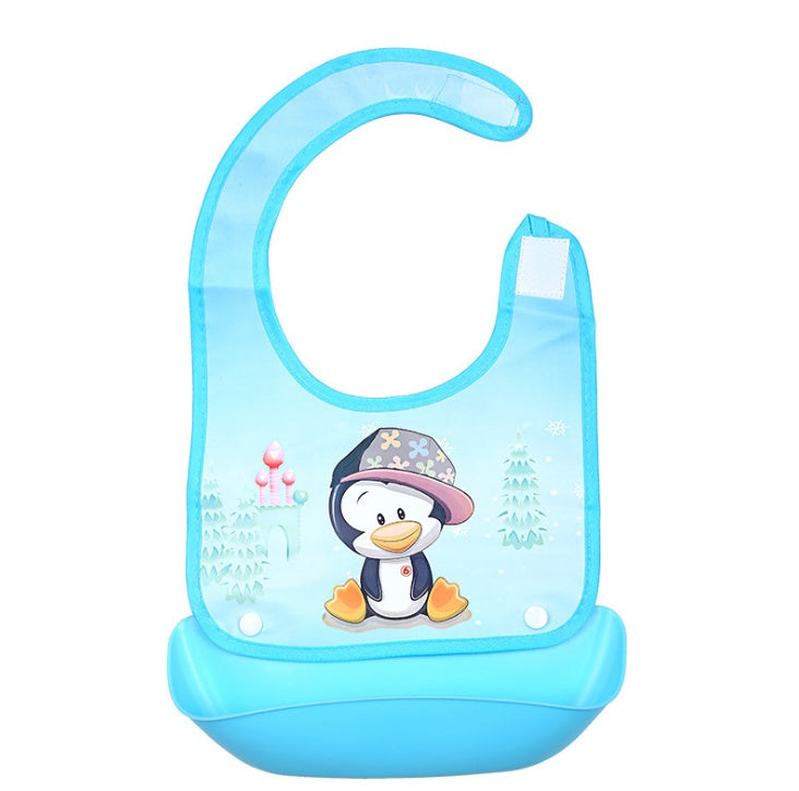 Cartoon 3D PVC Baby Bib – Waterproof Silicone with Dinner Pocket