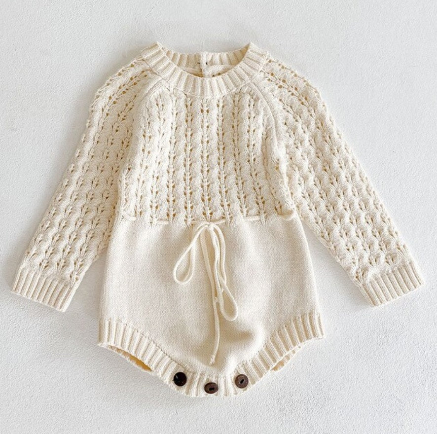 Girl Baby Knitted Hollow Waist Dress with Long Sleeves & Triangle Design