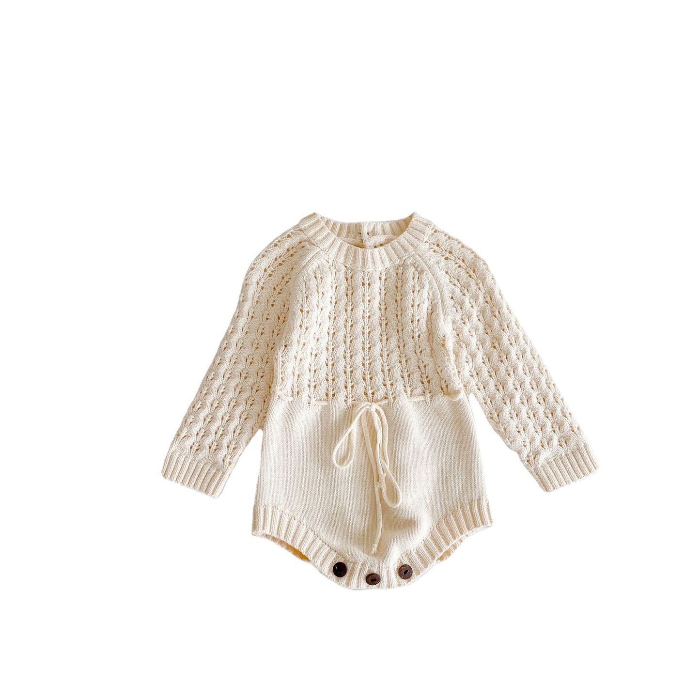 Girl Baby Knitted Hollow Waist Dress with Long Sleeves & Triangle Design