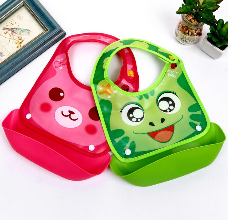 Cartoon 3D PVC Baby Bib – Waterproof Silicone with Dinner Pocket