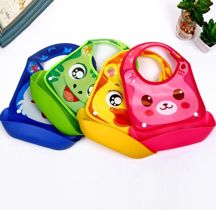 Cartoon 3D PVC Baby Bib – Waterproof Silicone with Dinner Pocket